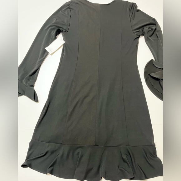 Karen Kane Black Sienna Dress Ruffle Hem Bell Sleeves V-Neckline - Picture 8 of 16